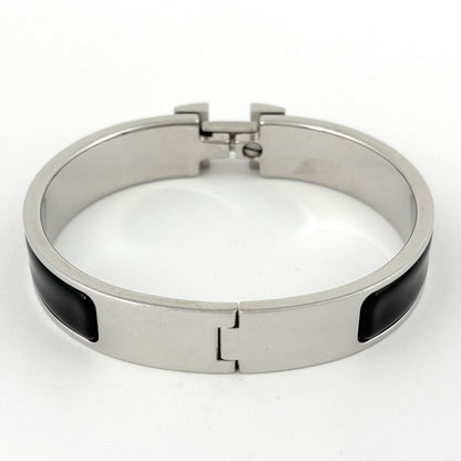 Hermes Clic Enamel Bracelet Clac Bangle Metal Silver Black — view 3