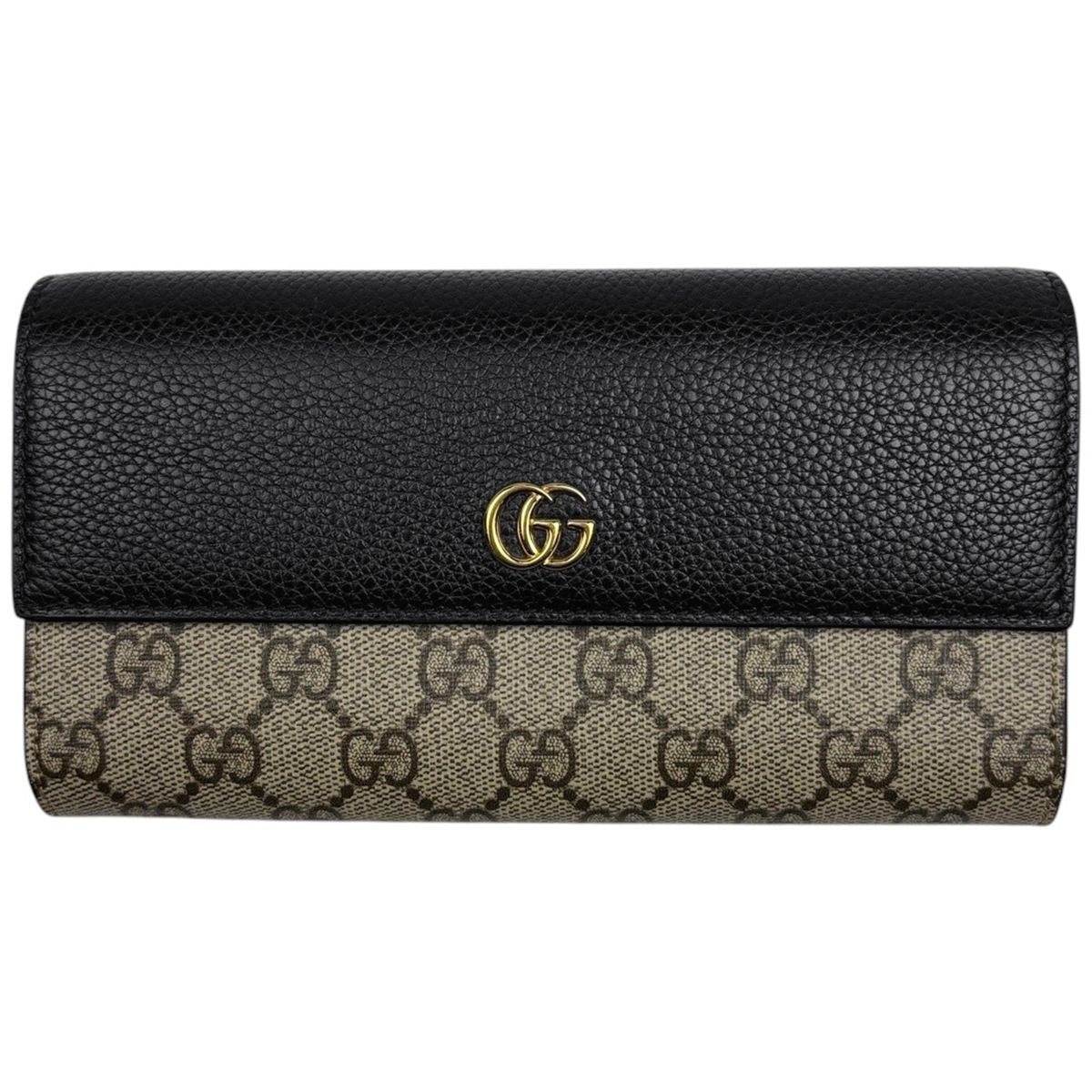 Gucci Double Bicolor Continental Wallet GG Pattern Beige Black
