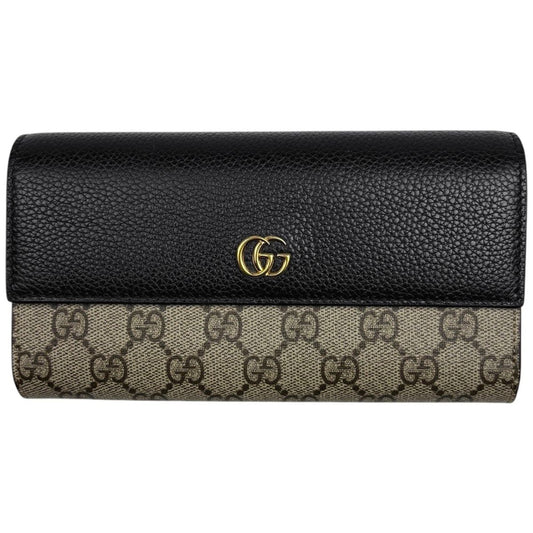 Gucci Double Bicolor Continental Wallet GG Pattern Beige Black