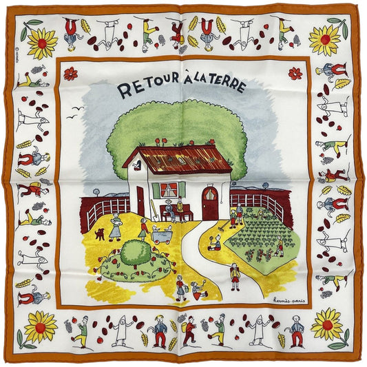 Hermes Petit Carre Retour a la Terre Return Scarf Silk Orange Multicolor