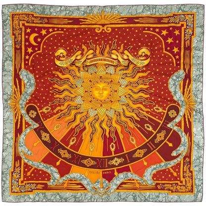 Hermes Carre 90 Carpe Diem Enjoy Your Day Scarf Silk Orange Multicolor