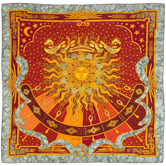 Hermes Carre 90 Carpe Diem Enjoy Your Day Scarf Silk Orange Multicolor