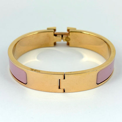 Hermes Clic Enamel Bracelet Clac Bangle Gold Plated Pink — view 3