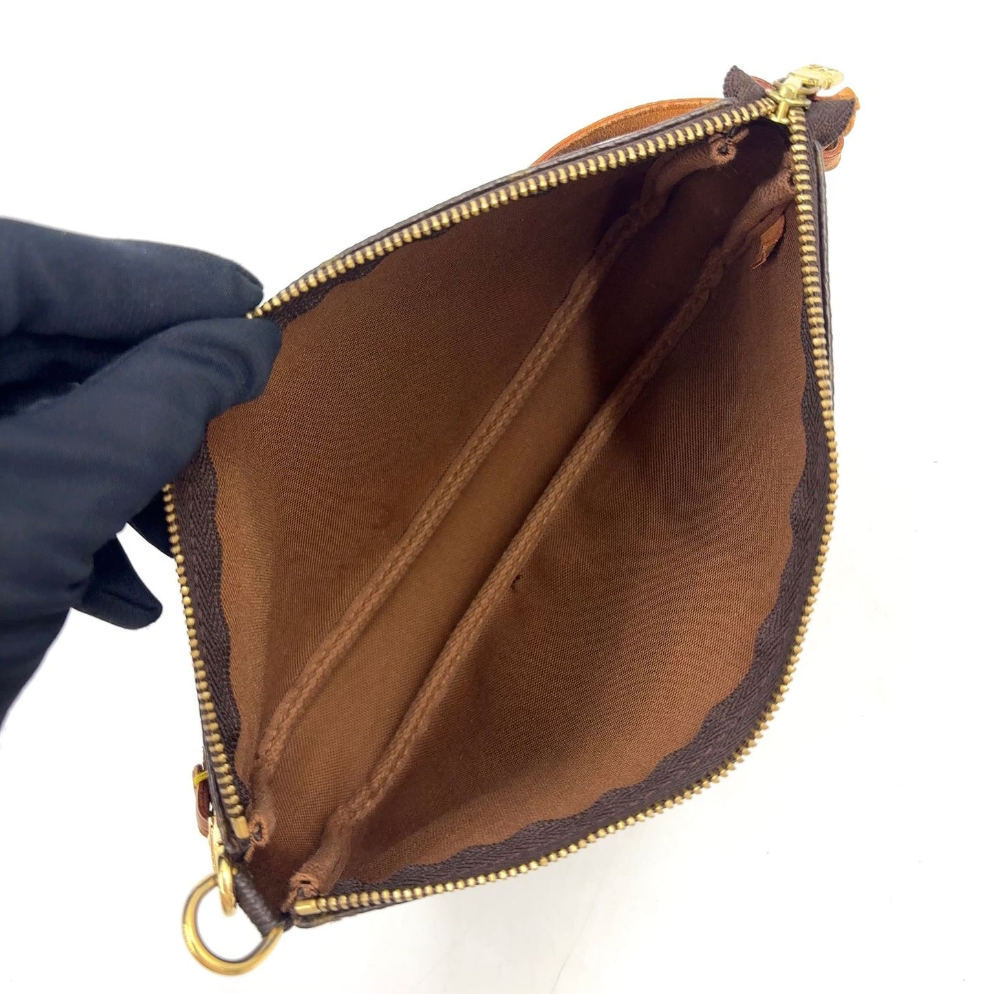 Louis Vuitton Pochette Monogram Leather Brown Light Handbag Gold — view 3