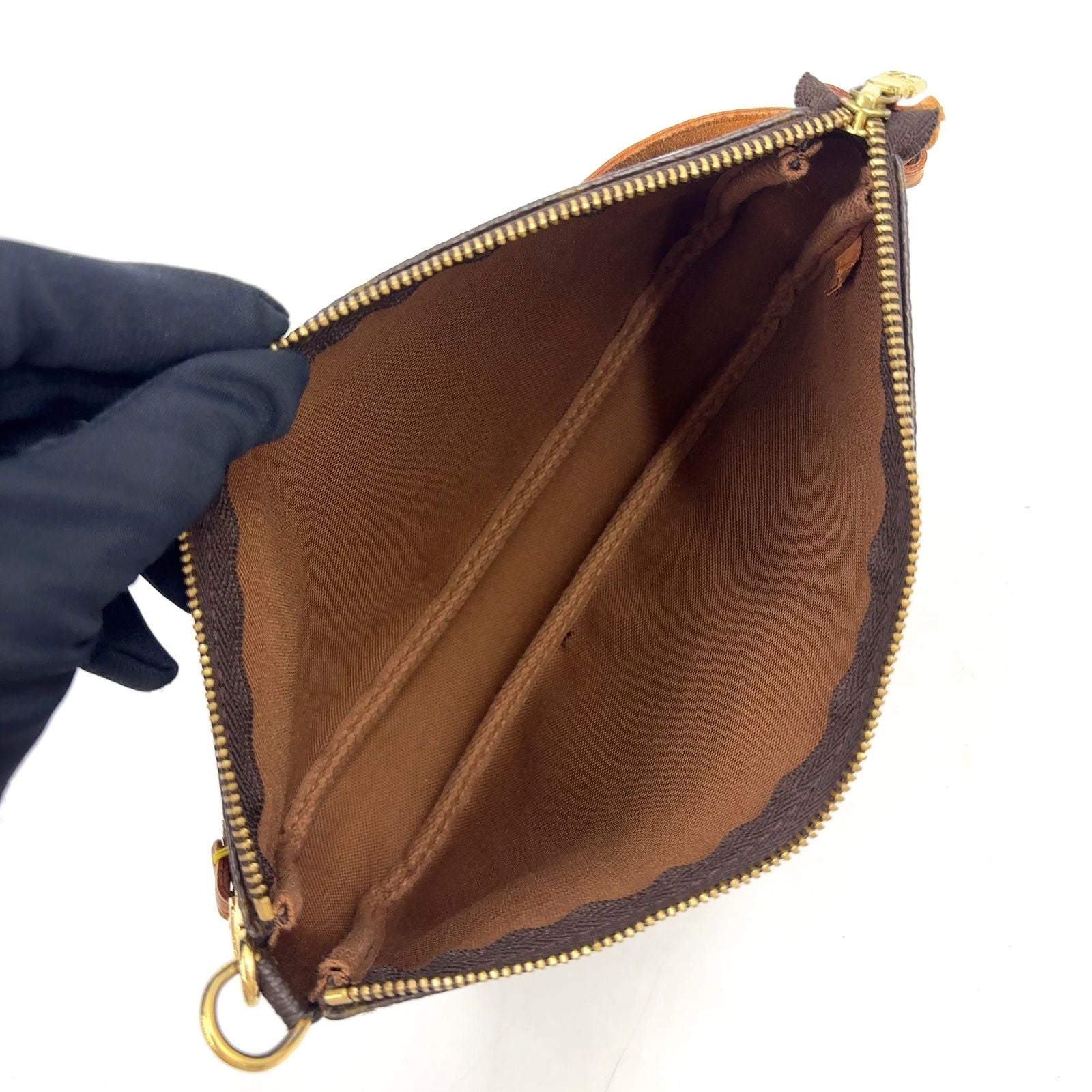 Louis Vuitton Pochette Monogram Leather Brown Light Handbag Gold — view 3