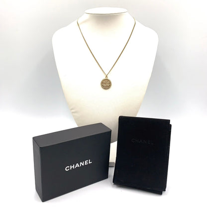 Chanel CC Logo Rhinestone Metal Color Stone Clear Gold Necklace — view 9