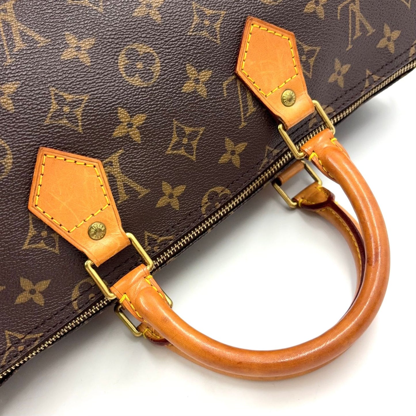 Louis Vuitton Speedy 35 Monogram Leather Brown Handbag Gold — view 7