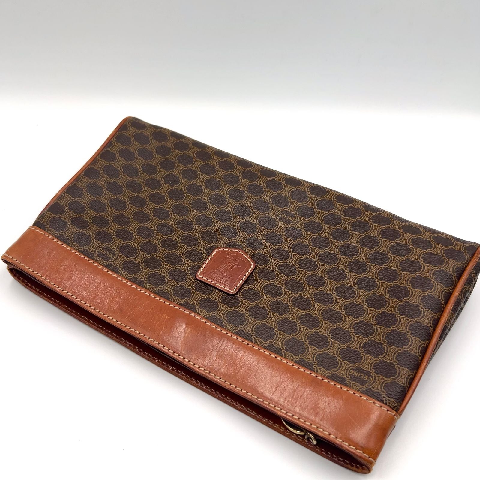 Celine Macadam Leather Brown Light Clutch Gold — view 5