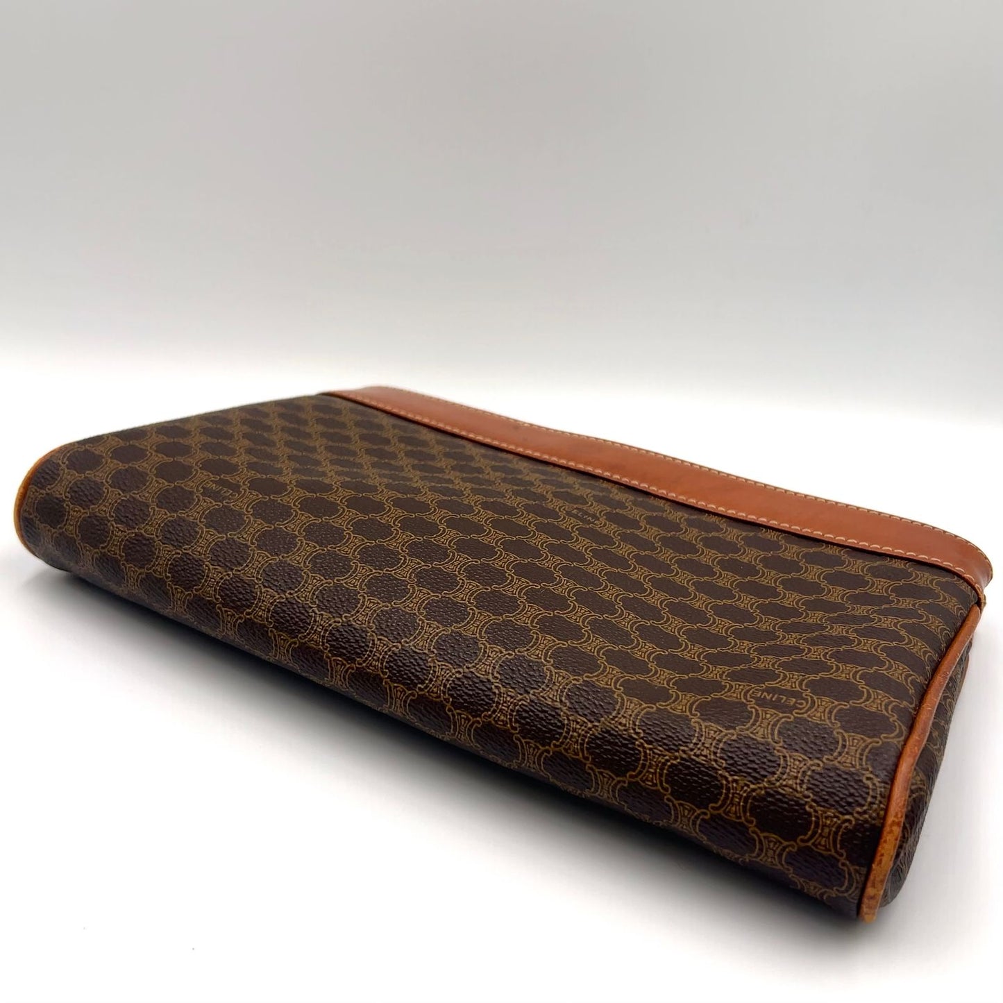Celine Macadam Leather Brown Light Clutch Gold — view 6