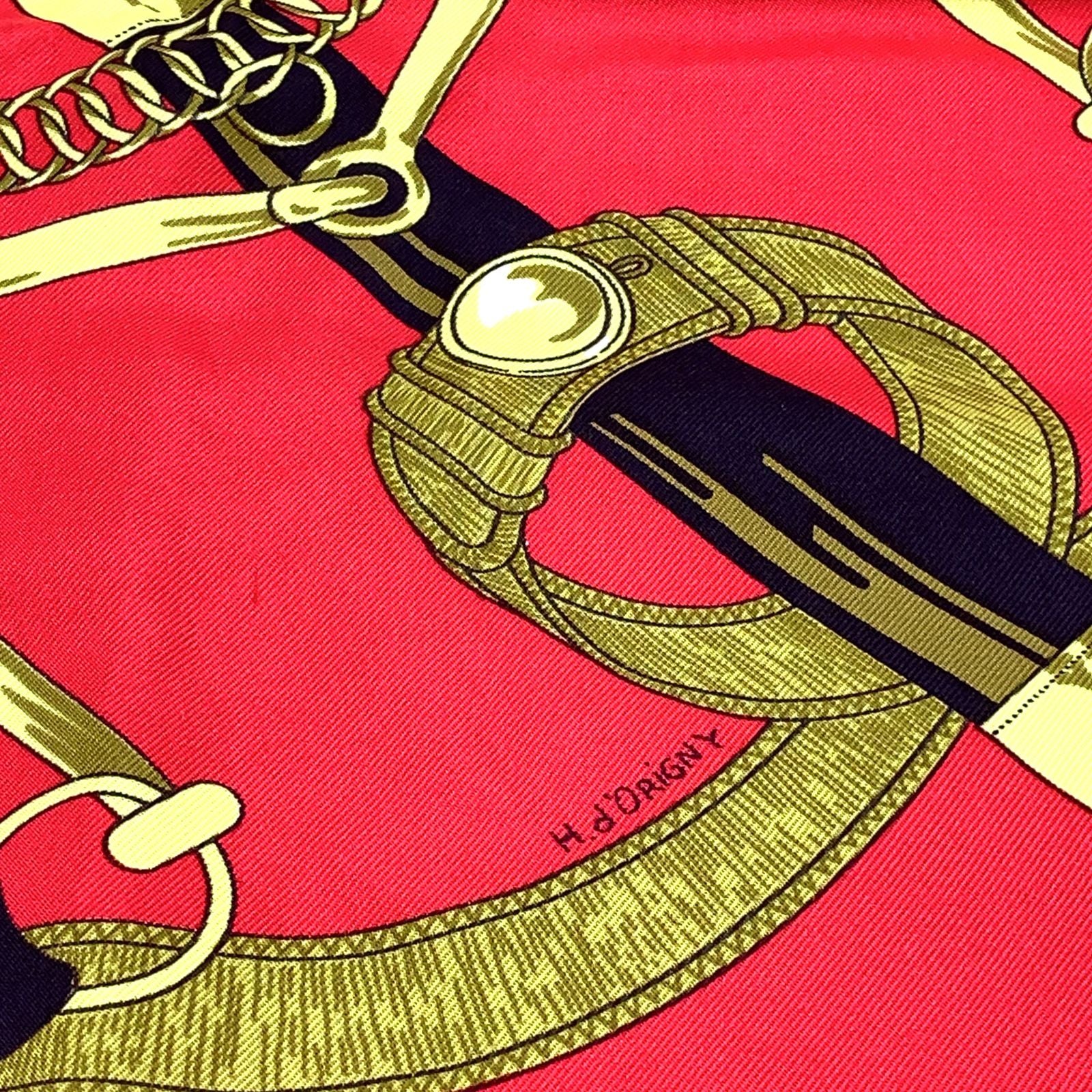 Hermes Carre 90 Apron Dole Non Repair Available Silk Yellow Navy Red Scarf — view 7