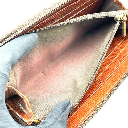 Fendi Zucca Pattern Zip Around Leather Khaki Brown Dark Wallet Gold — view 5