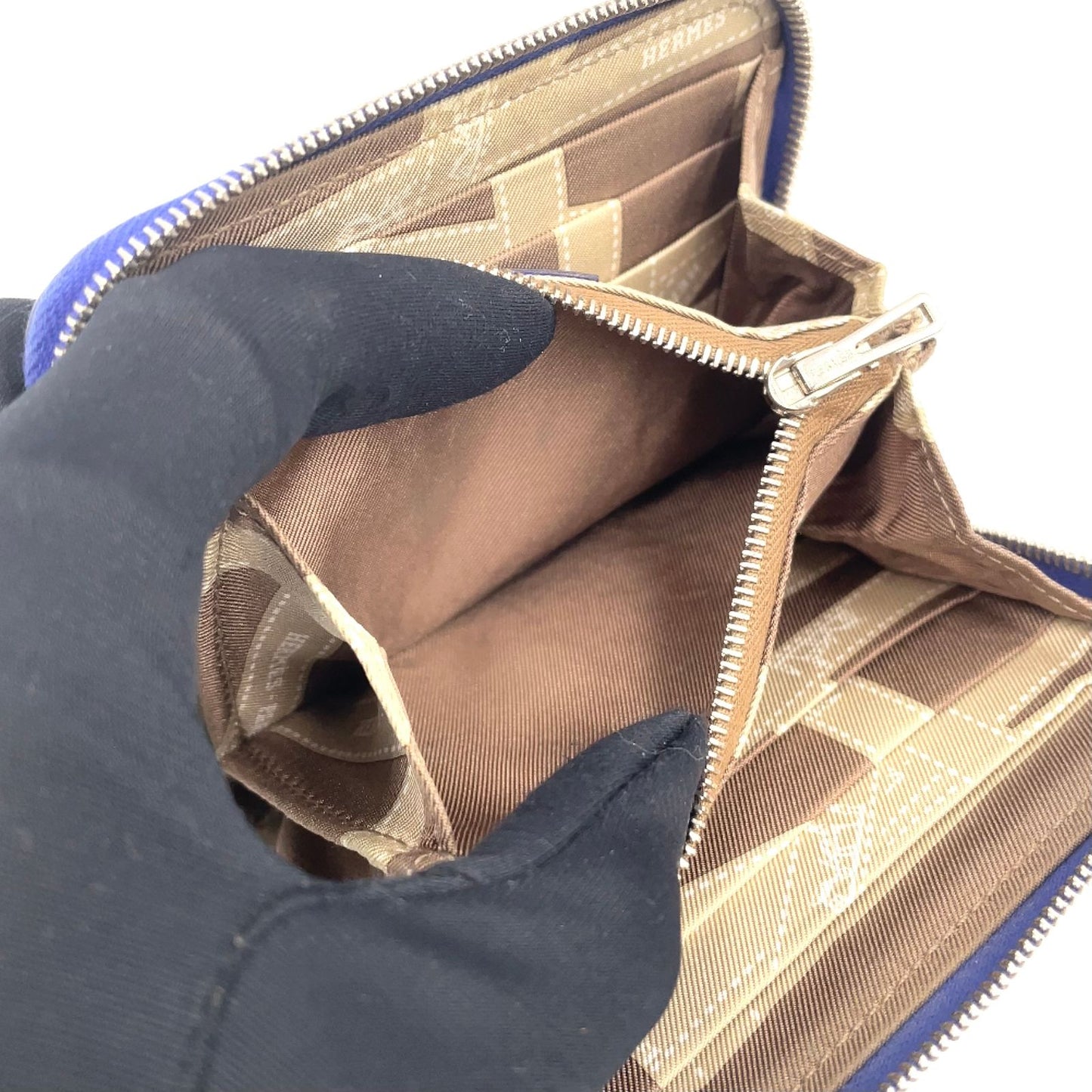 Hermes Azap Compact Silk in Zip Around Leather Blue Wallet Silver — view 5