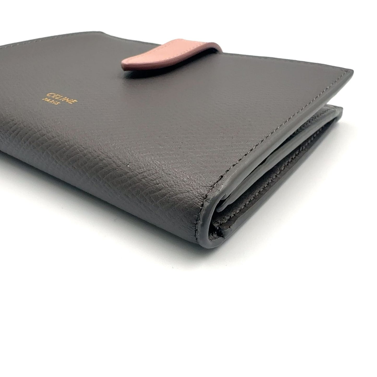 Celine Strap Leather Gray Light Pink Wallet Gold — view 9