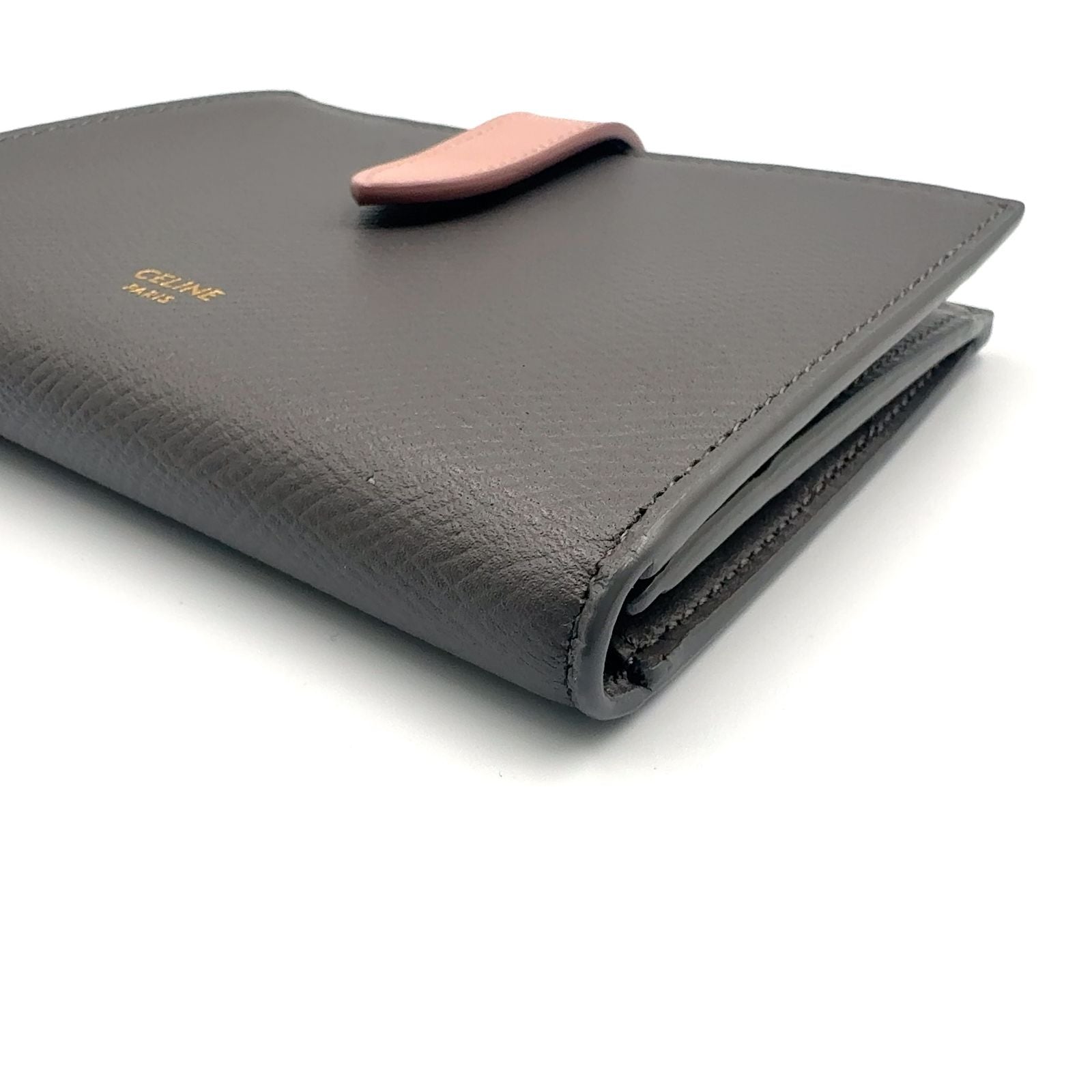 Celine Strap Leather Gray Light Pink Wallet Gold — view 9