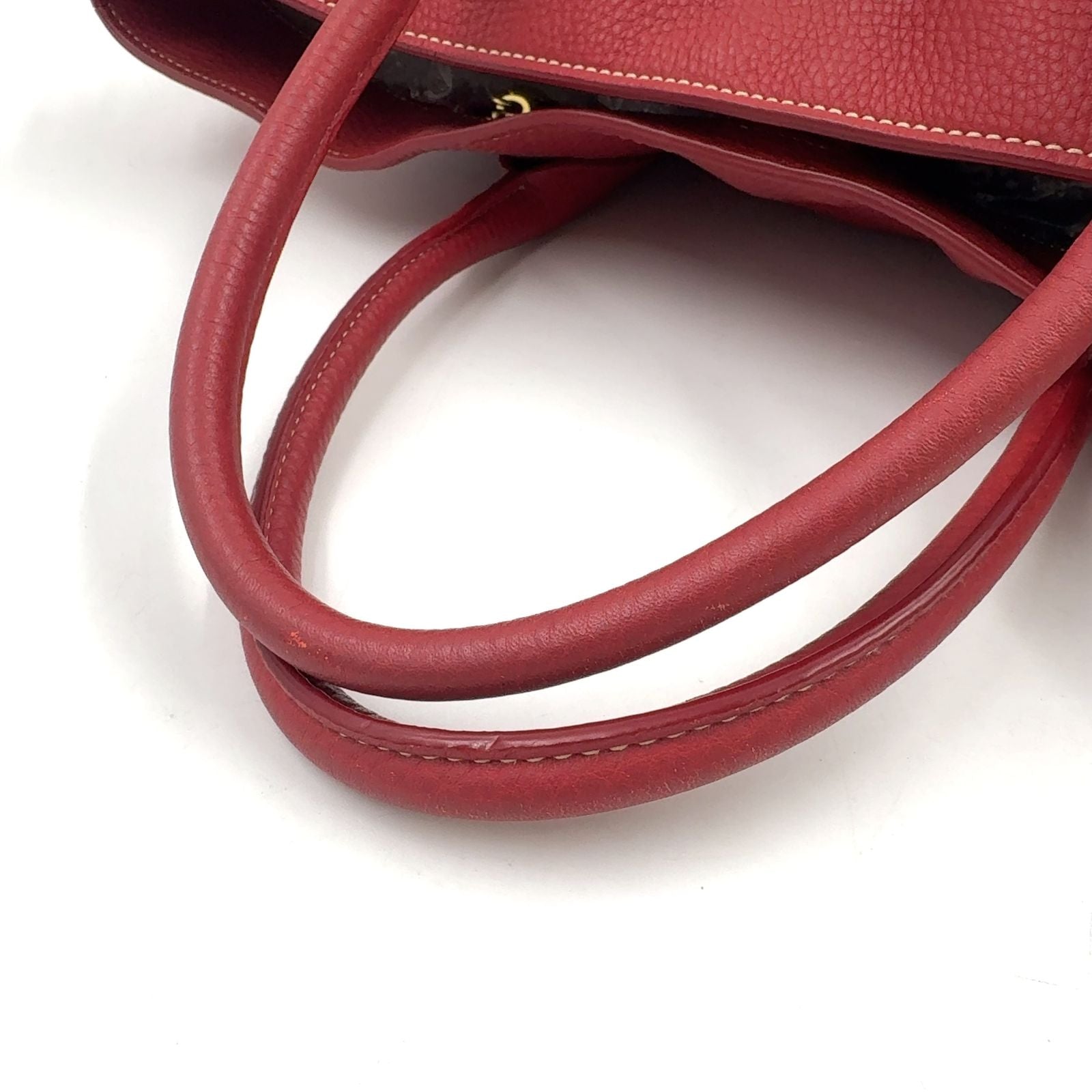 Prada Vitello Dyno 2-Way Shoulder Leather Red Tote Gold — view 5