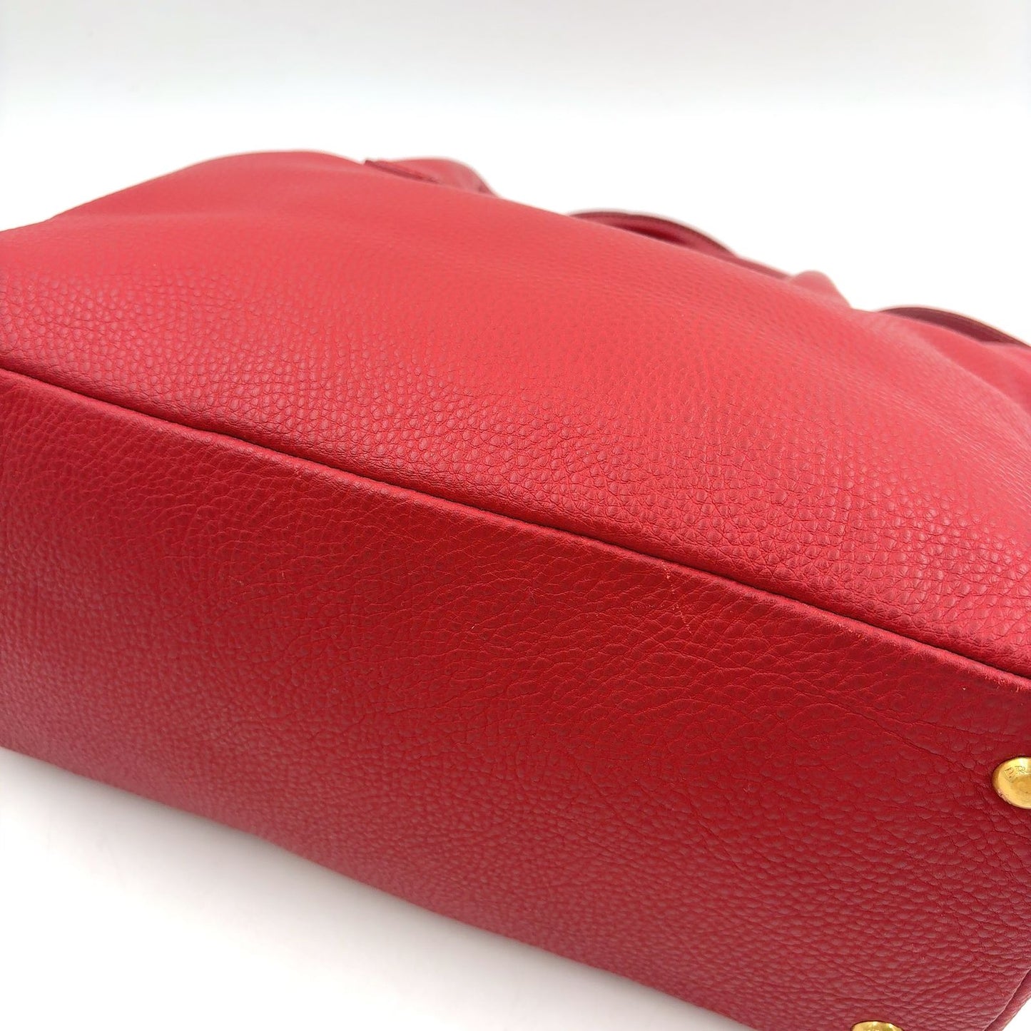 Prada Vitello Dyno 2-Way Shoulder Leather Red Tote Gold — view 9