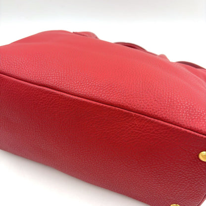 Prada Vitello Dyno 2-Way Shoulder Leather Red Tote Gold — view 9