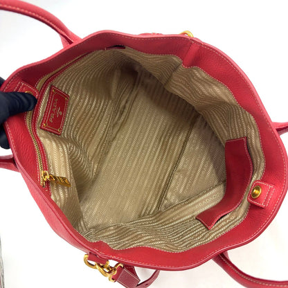 Prada Vitello Dyno 2-Way Shoulder Leather Red Tote Gold — view 3