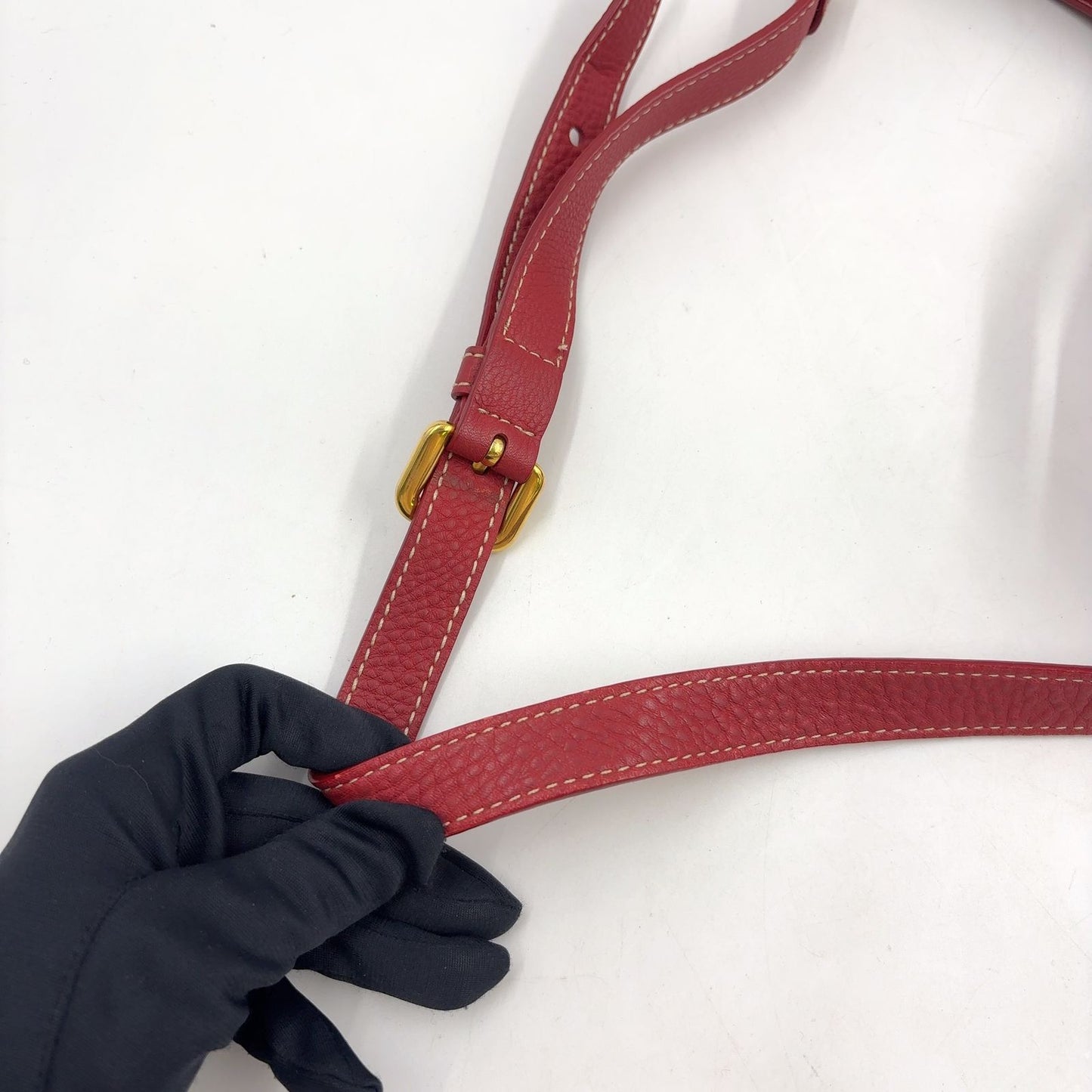 Prada Vitello Dyno 2-Way Shoulder Leather Red Tote Gold — view 7
