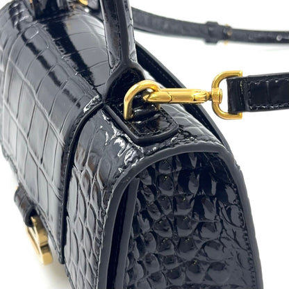 Balenciaga Hour Glass 2-Way Shoulder Calfskin Black Handbag Gold — view 9