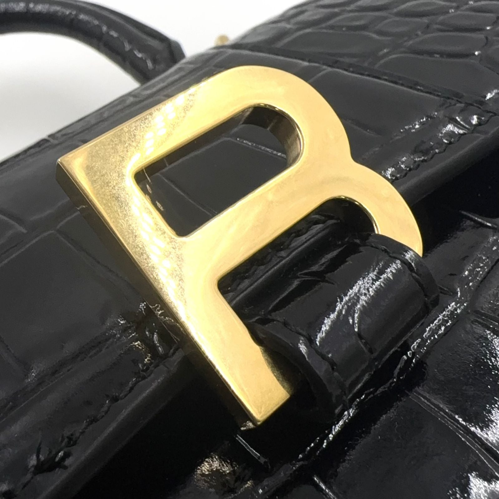 Balenciaga Hour Glass 2-Way Shoulder Calfskin Black Handbag Gold — view 6