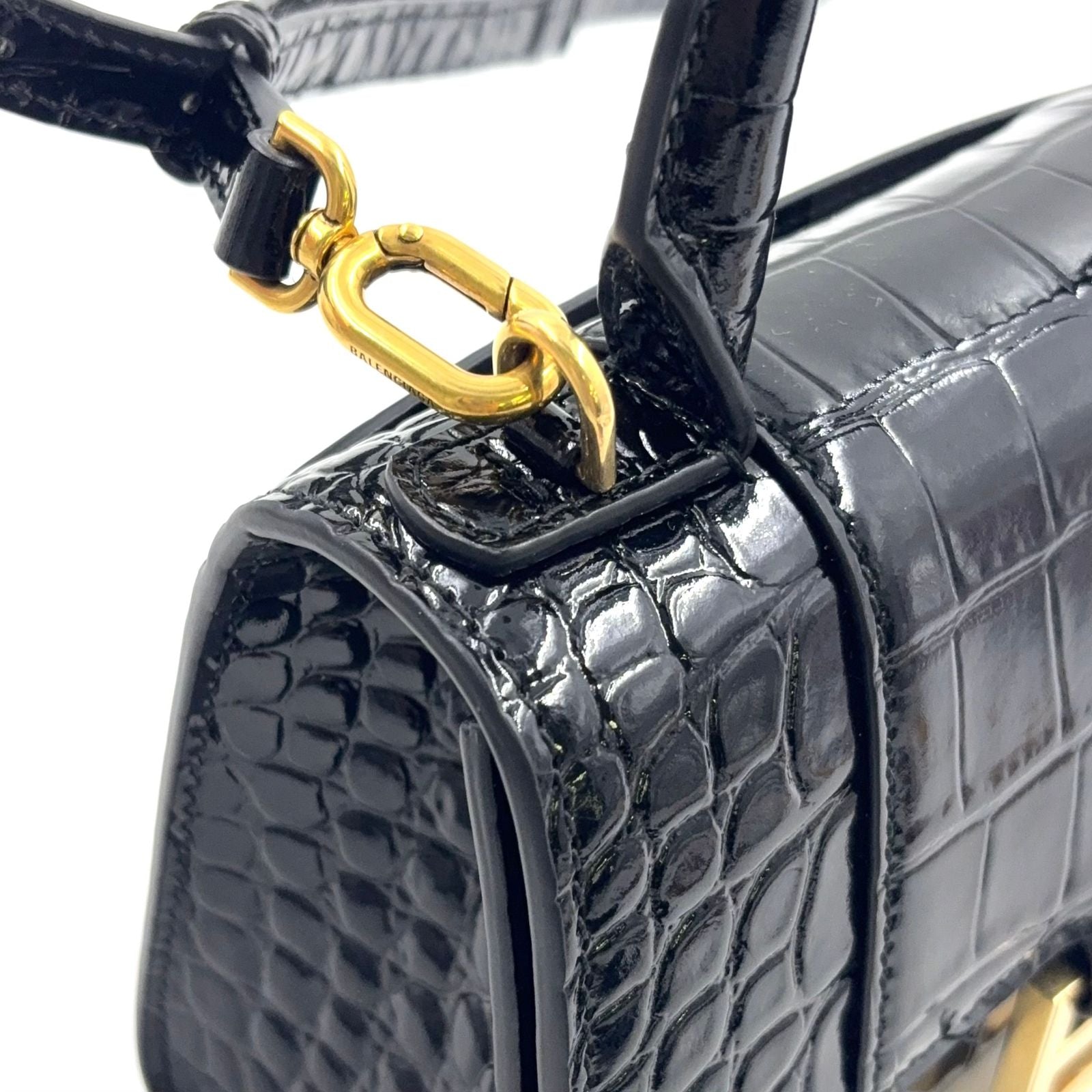 Balenciaga Hour Glass 2-Way Shoulder Calfskin Black Handbag Gold — view 8