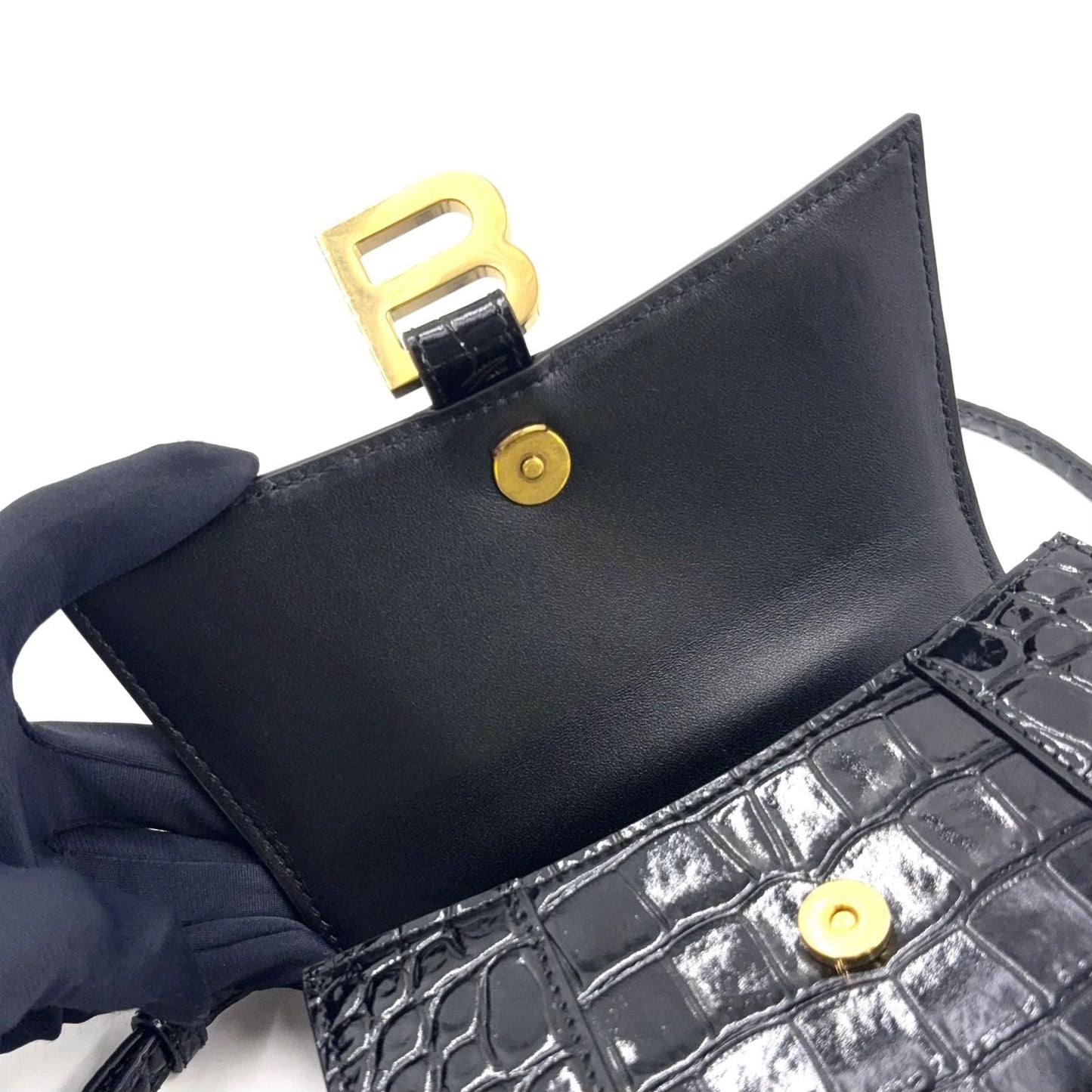 Balenciaga Hour Glass 2-Way Shoulder Calfskin Black Handbag Gold — view 7