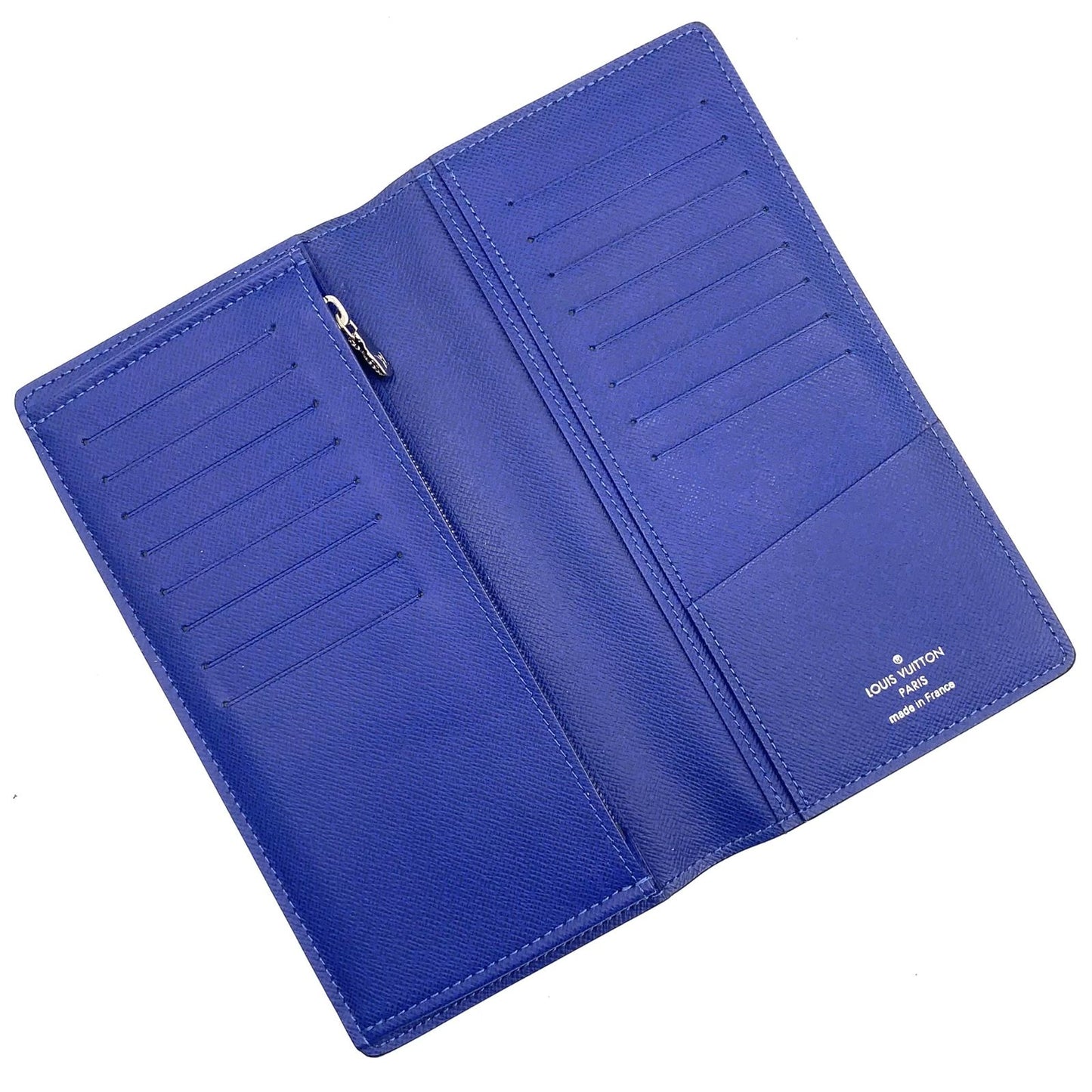 Louis Vuitton Portefeuille Brazza Taiga Cobalt Leather Blue Bifold Wallet Silver — view 3