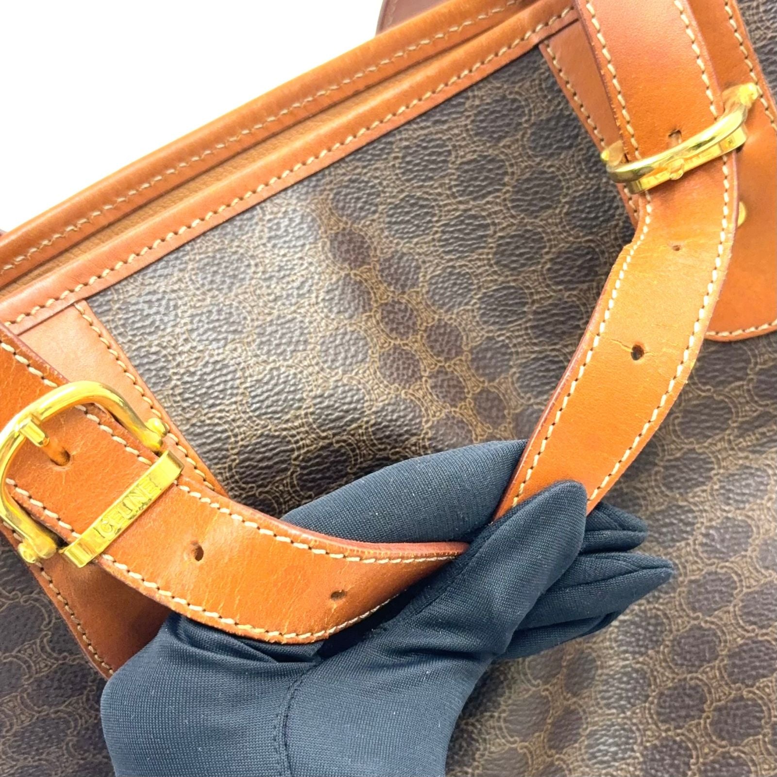 Celine Macadam Bucket Leather Brown Light Tote Gold — view 9