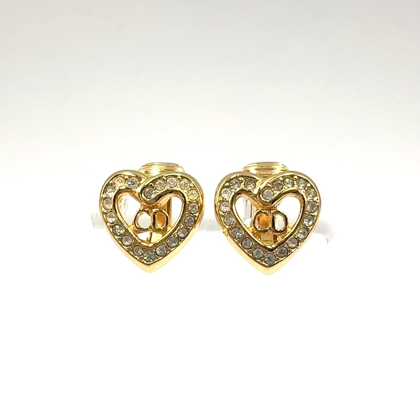 Dior CD Logo Heart Motif Earrings Color Stone Clear Gold — view 8