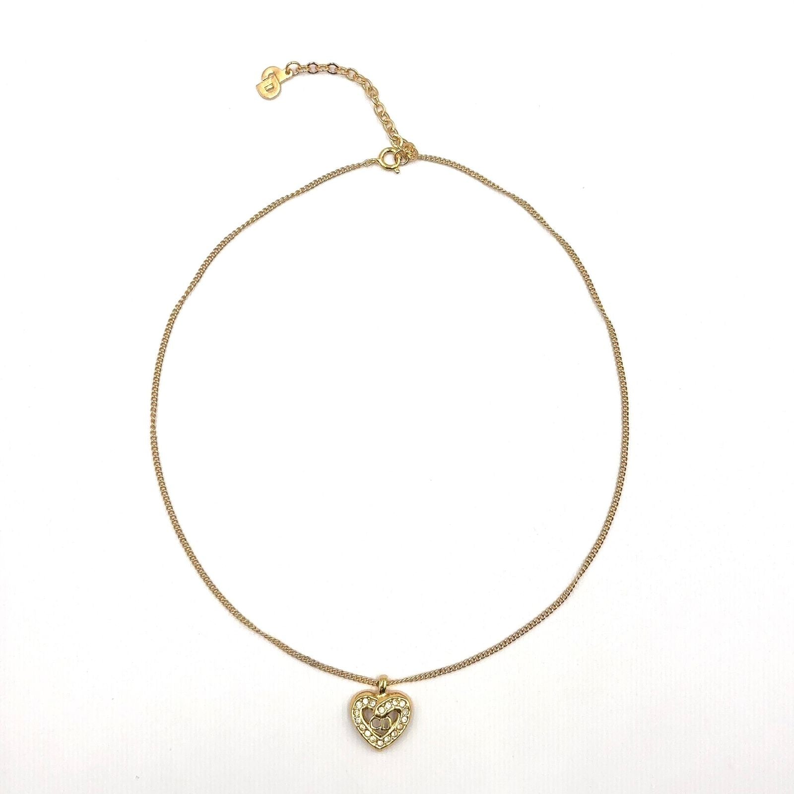Dior CD Logo Heart Motif Earrings Color Stone Clear Gold — view 4