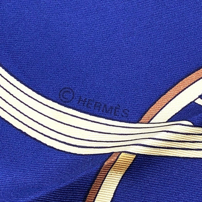 Hermes Carre 90 Spring Silk Yellow Navy White Scarf — view 3
