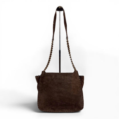 Prada Toggle Closure Chain Shoulder Bag Hobo Brown Suede Leather — view 4