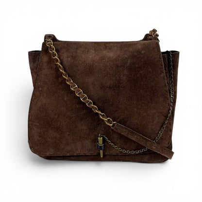 Prada Toggle Closure Chain Shoulder Bag Hobo Brown Suede Leather