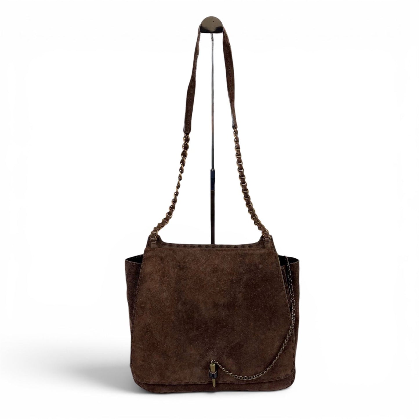 Prada Toggle Closure Chain Shoulder Bag Hobo Brown Suede Leather — view 3