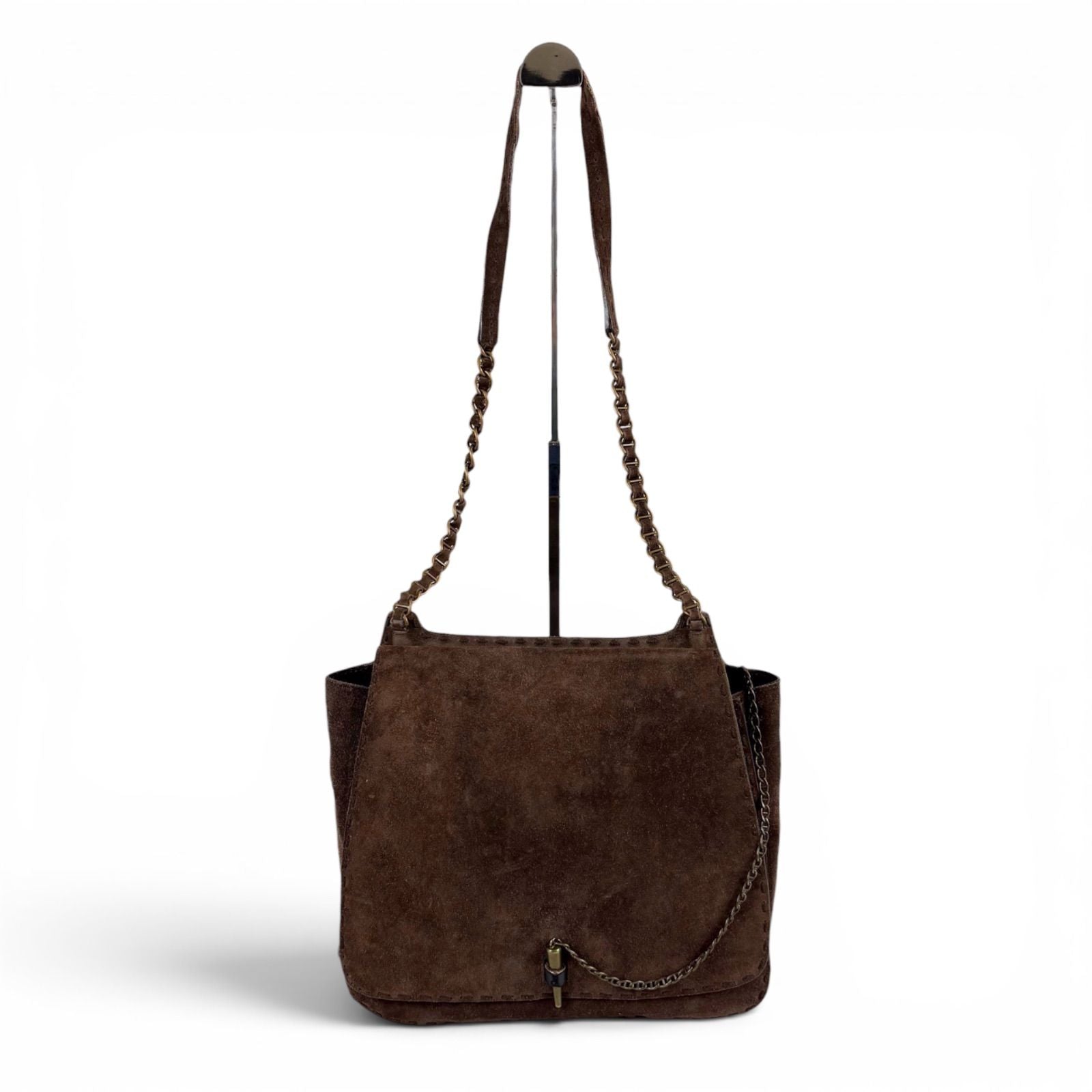 Prada Toggle Closure Chain Shoulder Bag Hobo Brown Suede Leather — view 3