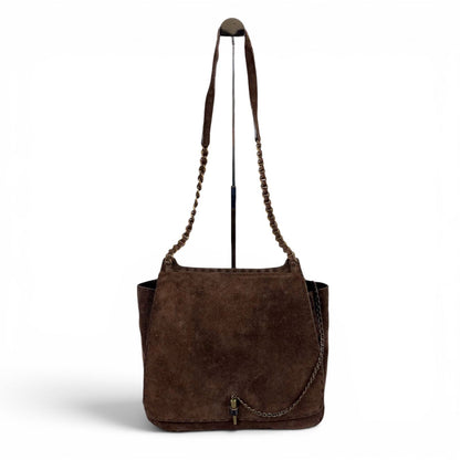 Prada Toggle Closure Chain Shoulder Bag Hobo Brown Suede Leather — view 3