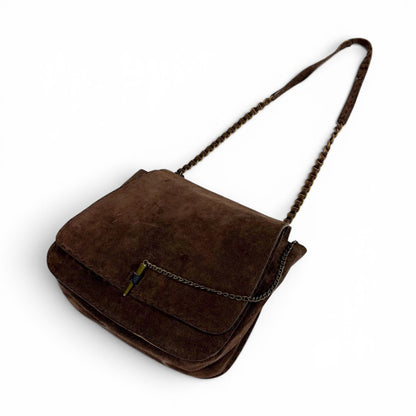 Prada Toggle Closure Chain Shoulder Bag Hobo Brown Suede Leather — view 2