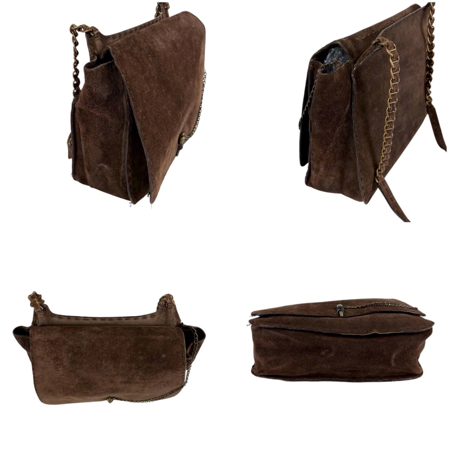 Prada Toggle Closure Chain Shoulder Bag Hobo Brown Suede Leather — view 7