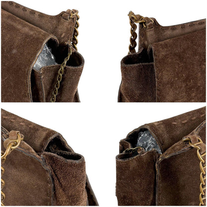 Prada Toggle Closure Chain Shoulder Bag Hobo Brown Suede Leather — view 8