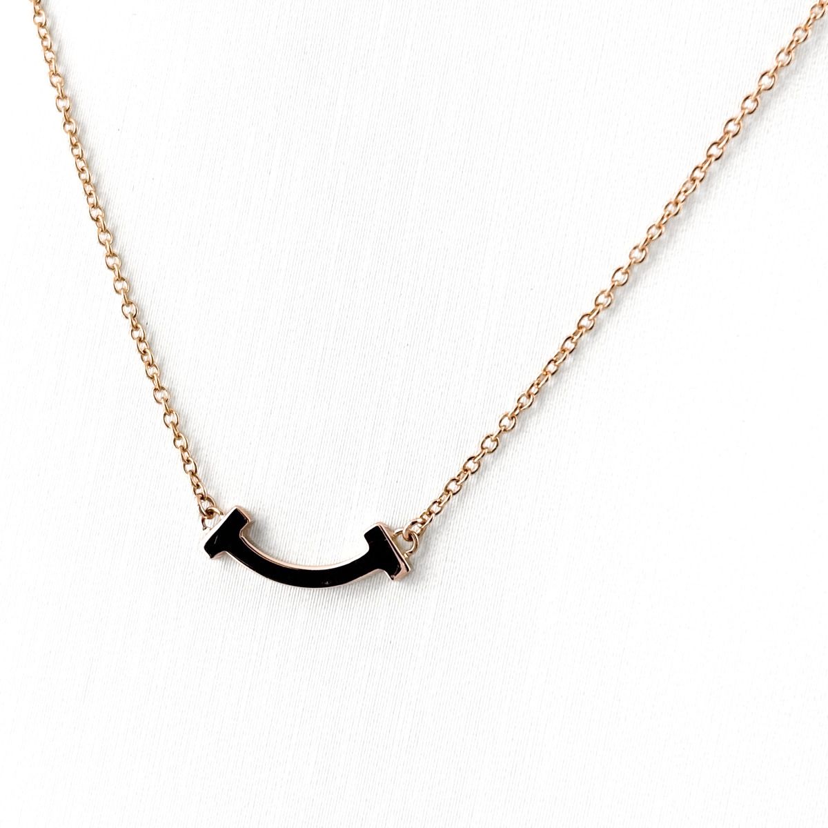 Tiffany & Co T Smile Mini Necklace PG Pink Gold Pendant