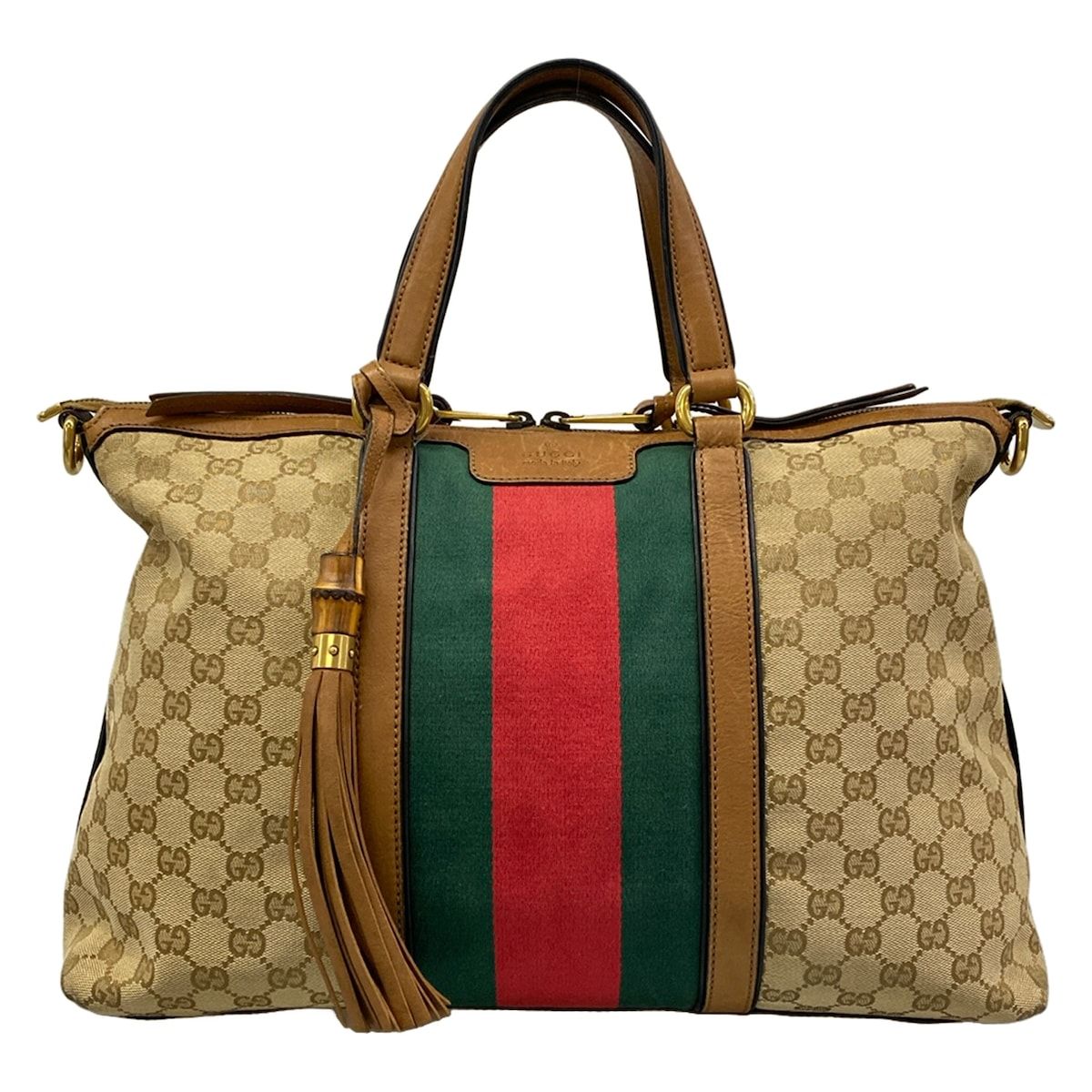Gucci Handbag GG Pattern Sherry Brown Red Multi Leather