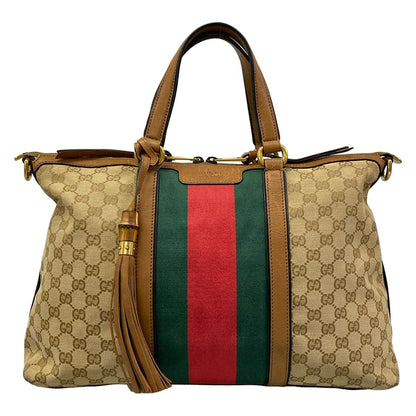 Gucci Handbag GG Pattern Sherry Brown Red Multi Leather