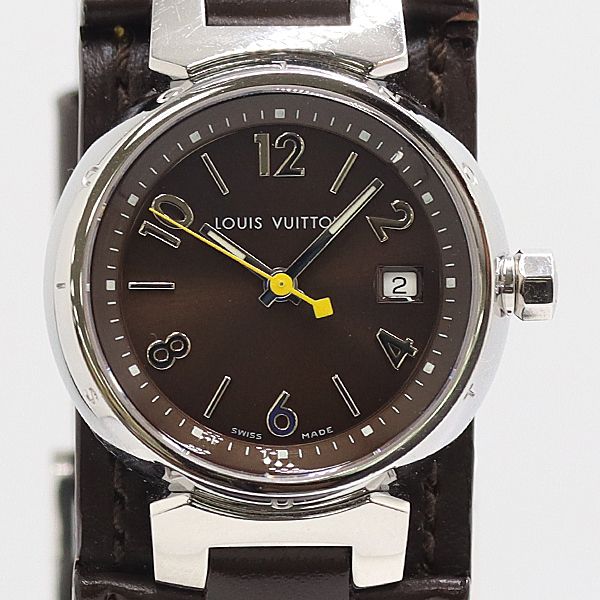 Louis Vuitton And Tambour Quartz Date Brown Dial Watch