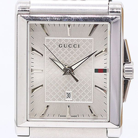 Gucci Timeless Square 138.4 Quartz Date Silver Dial Watch
