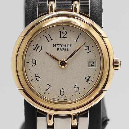 Hermes Clipper Qz Date Logo Bracelet Beige Dial Watch