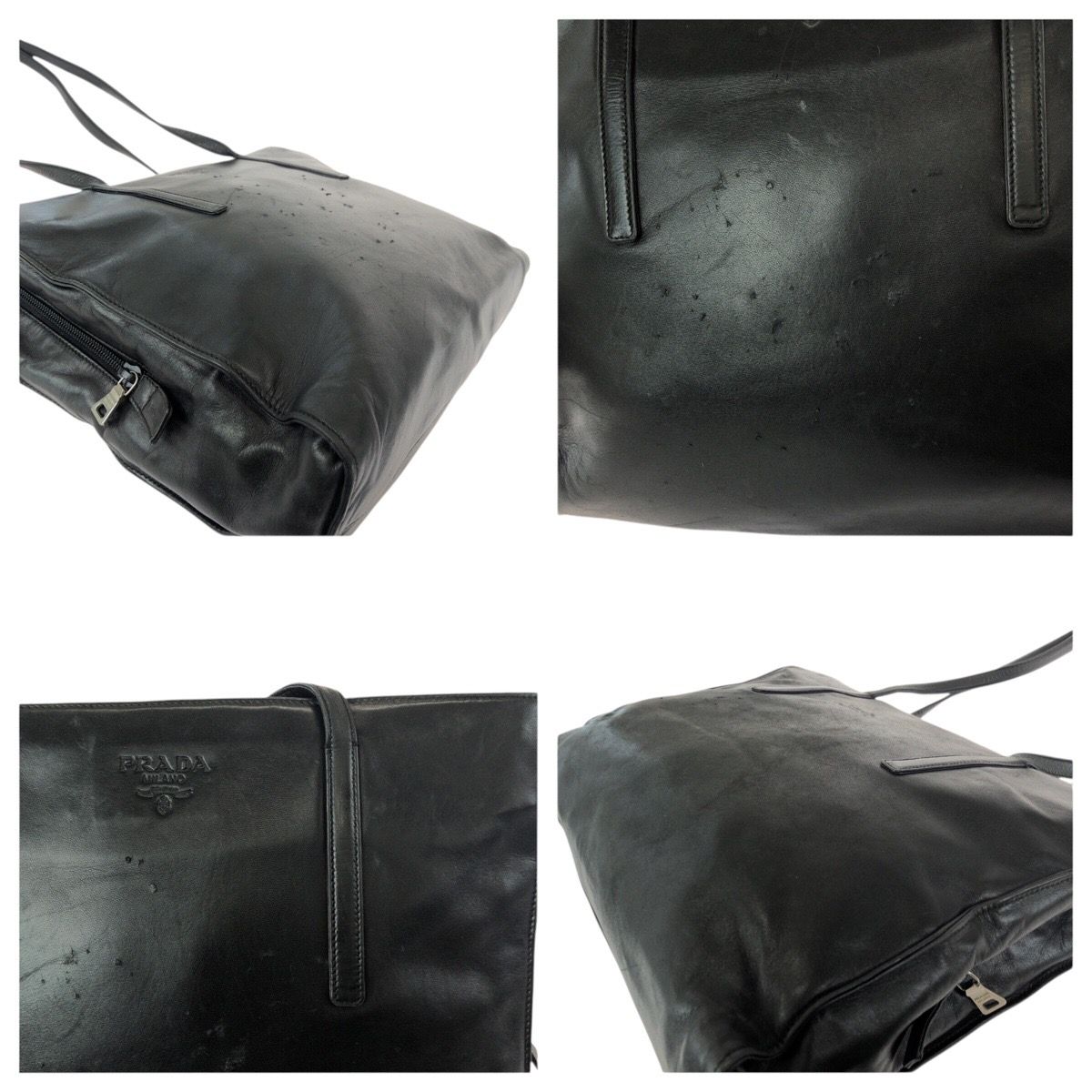 Prada Black Silver Leather Shoulder Bag — view 5
