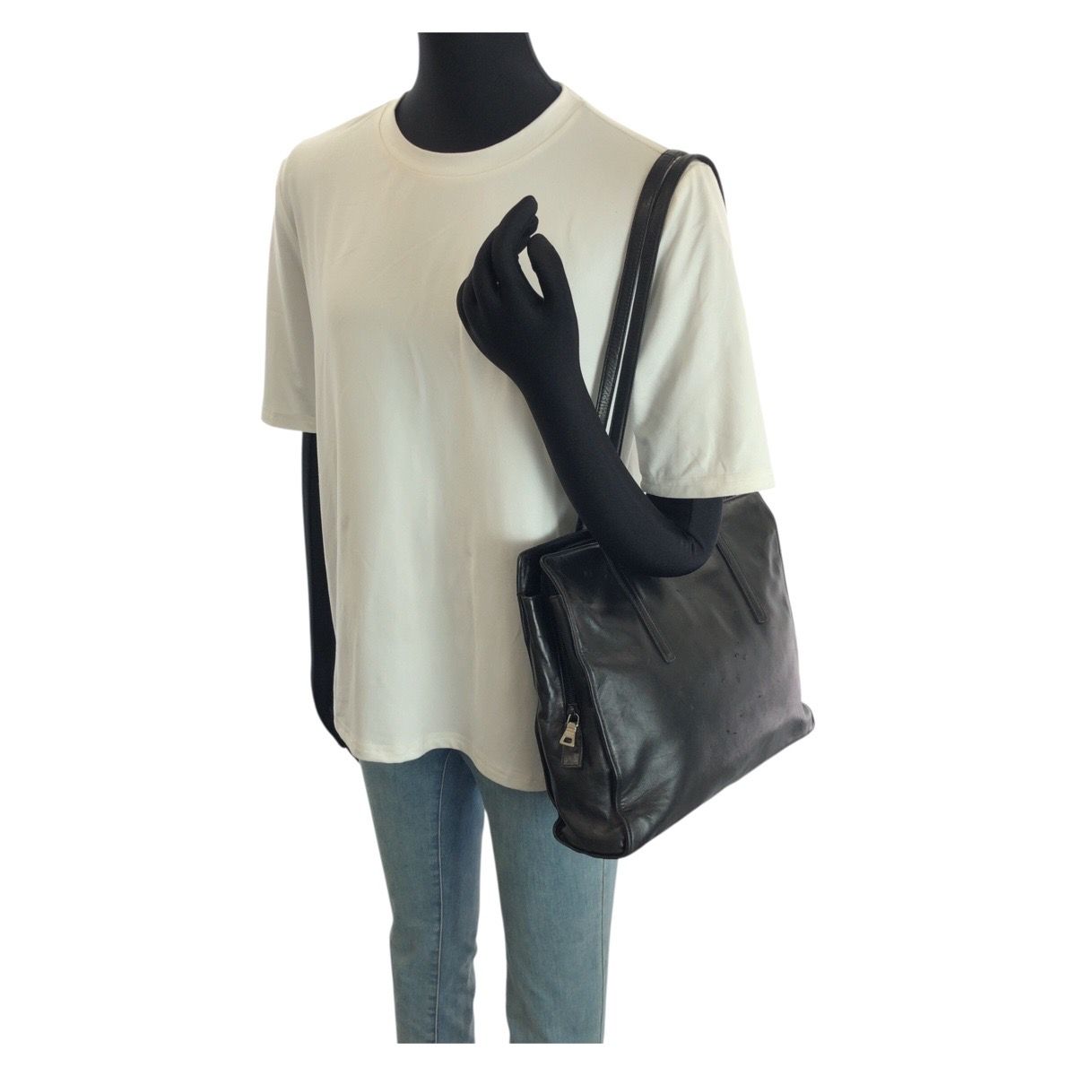 Prada Black Silver Leather Shoulder Bag — view 7