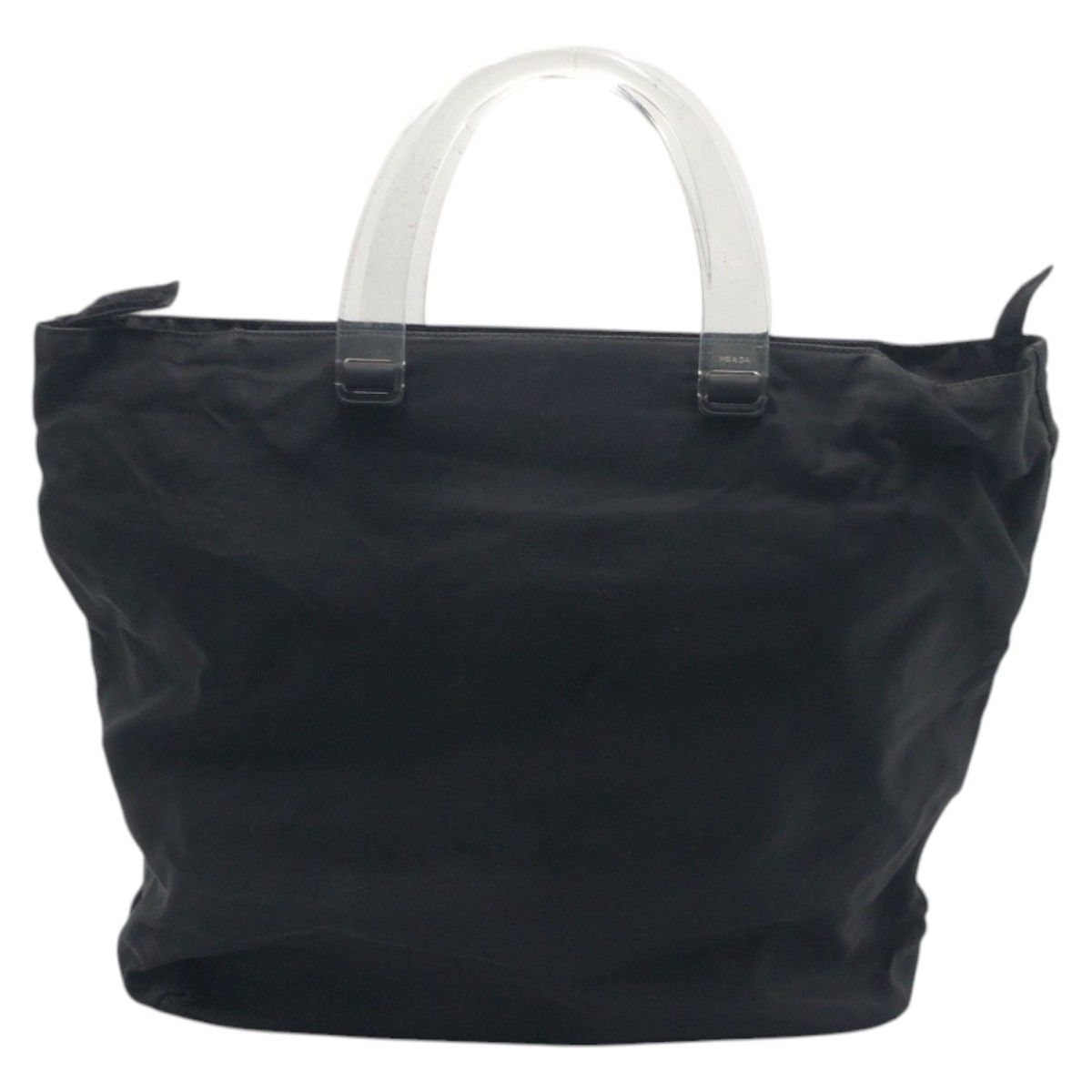 Prada Tessuto Triangle Logo Black Nylon Plastic Handle Tote