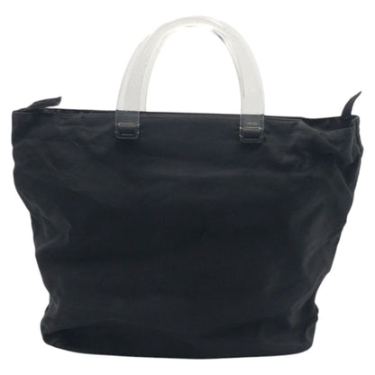Prada Tessuto Triangle Logo Black Nylon Plastic Handle Tote